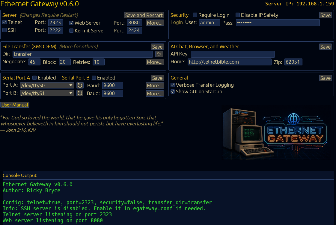 Ethernet Gateway GUI Console